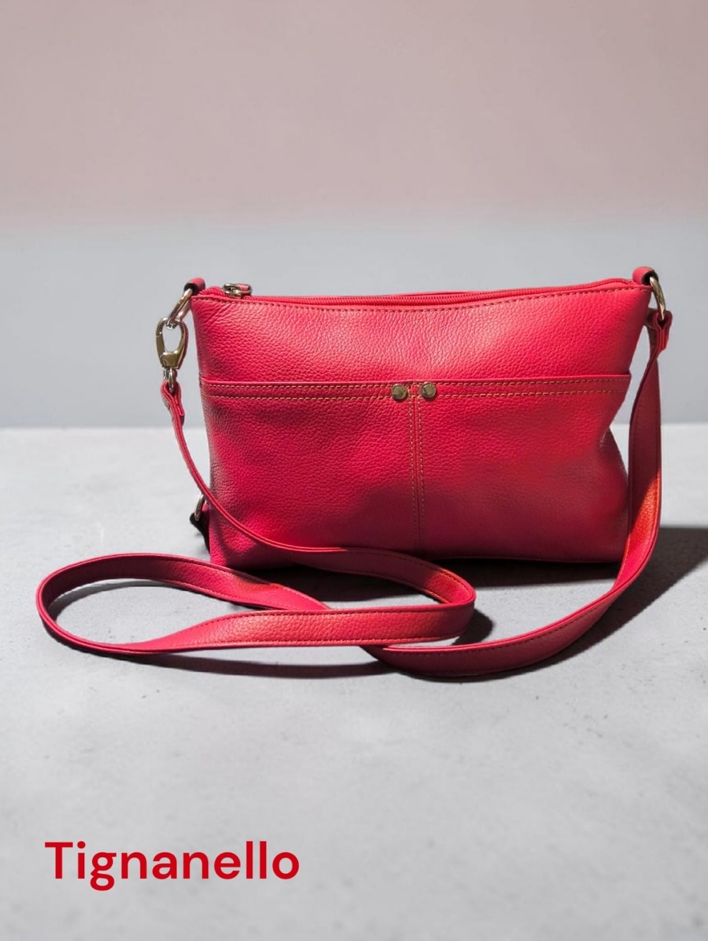 Tignanello Fuchsia Pebbled Leather Crossbody Bag